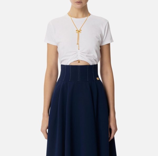 T-shirt in jersey con collana a fiocco ma00651e2 elisebetta frachi pe25