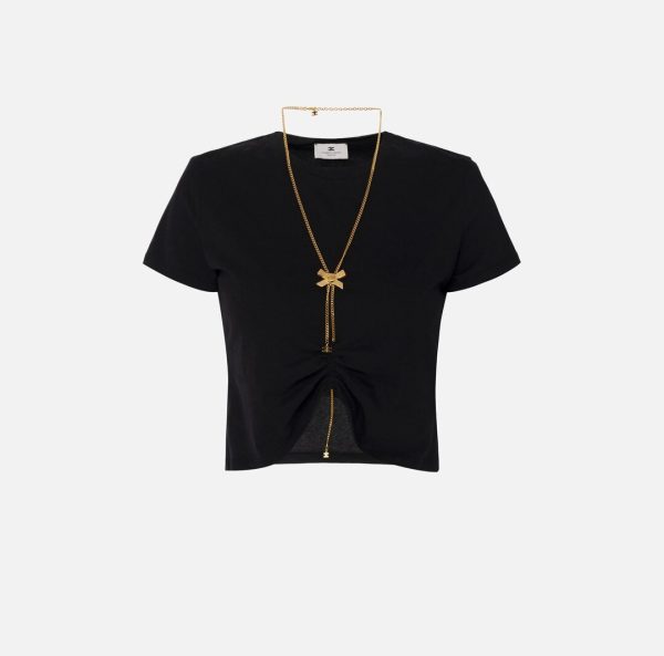 T-shirt in jersey con collana a fiocco ma00651e2 elisebetta frachi pe25