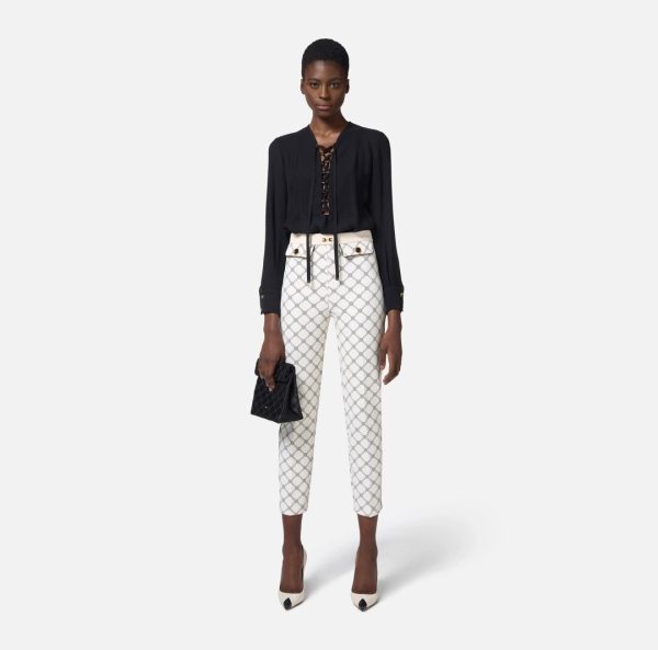 Pantaloni in crêpe con stampa a losanghe pas7151e2 elisebetta frachi pe25