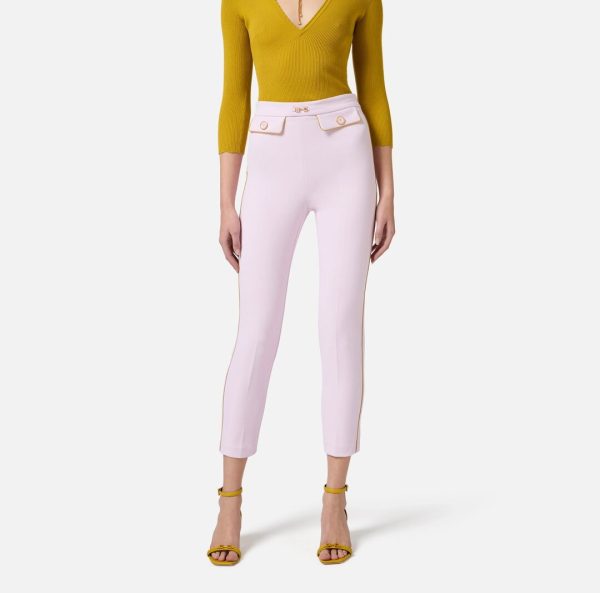 Pantaloni in crêpe con piping e morsetto gioiello pat715e2elisebetta frachi pe25