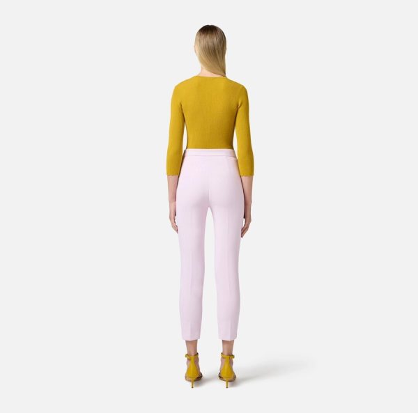 Pantaloni in crêpe con piping e morsetto gioiello pat715e2elisebetta frachi pe25