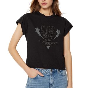 Ss Cn Sleeves Strass Guess t-Shirt Donna W5RI06 PE25.