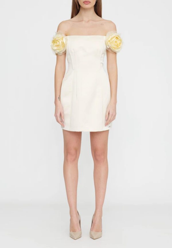 Abito in duchesse con fiori applicati abt5152e2 elisebetta frachi pe25
