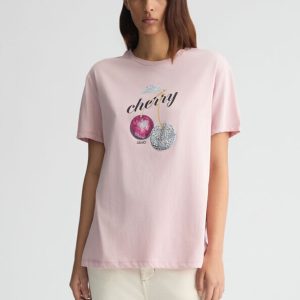 T-shirt con stampa e strass liu jo pe 25 art. wa5343