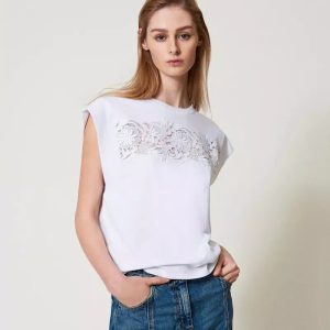 T-shirt con applicazione di pizzo twin set pe25 art. 251tp2073