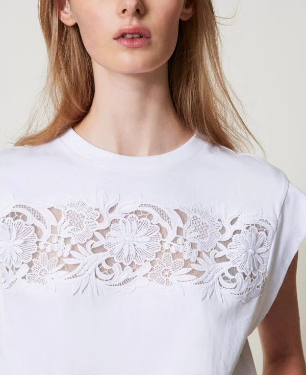 T-shirt con applicazione di pizzo twin set pe25 art. 251tp2073