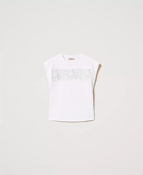 T-shirt con applicazione di pizzo twin set pe25 art. 251tp2073