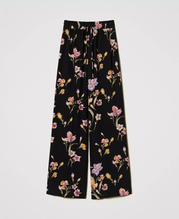 Pantaloni in crepè a fiori con elastico twin set pe25 art. 251tp2776