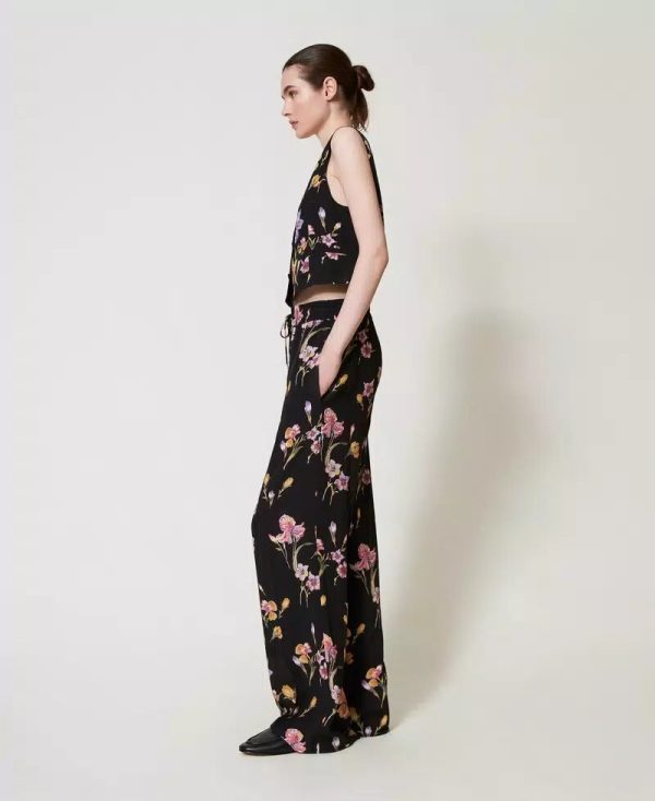 Pantaloni in crepè a fiori con elastico twin set pe25 art. 251tp2776