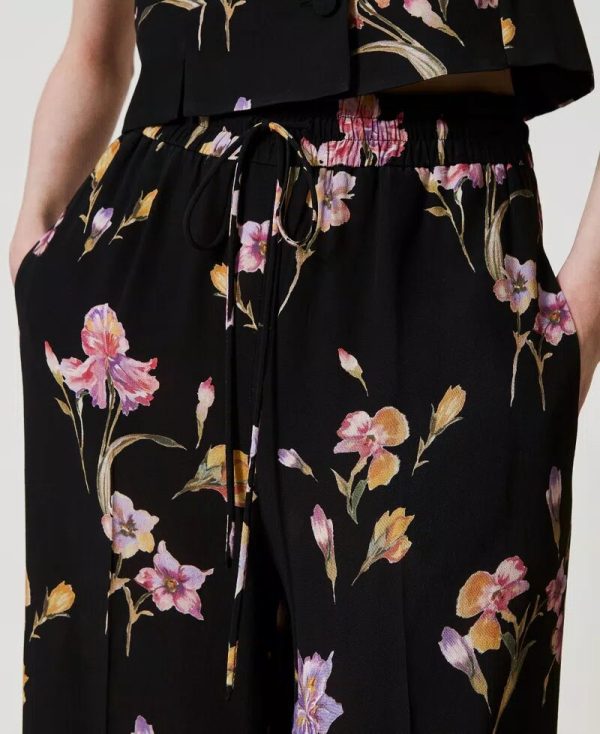 Pantaloni in crepè a fiori con elastico twin set pe25 art. 251tp2776