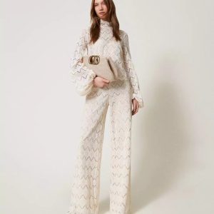 Pantaloni wide leg in pizzo macramè twin set pe25 art. 251tp2409