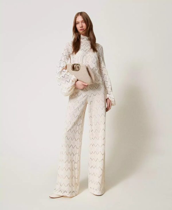 Pantaloni wide leg in pizzo macramè twin set pe25 art. 251tp2409