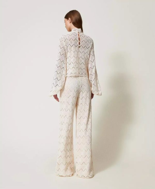 Pantaloni wide leg in pizzo macramè twin set pe25 art. 251tp2409