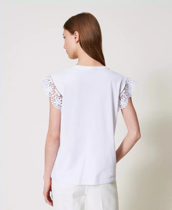 T-shirt co maniche ad aletta in pizzo twin set pe25 art. 251tt2411