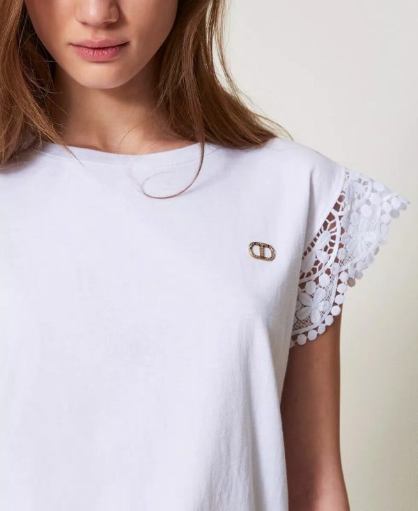 T-shirt co maniche ad aletta in pizzo twin set pe25 art. 251tt2411