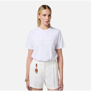 T-shirt in jersey con logo ricamato e strass ma00251e2 Elisabetta Franchi pe25