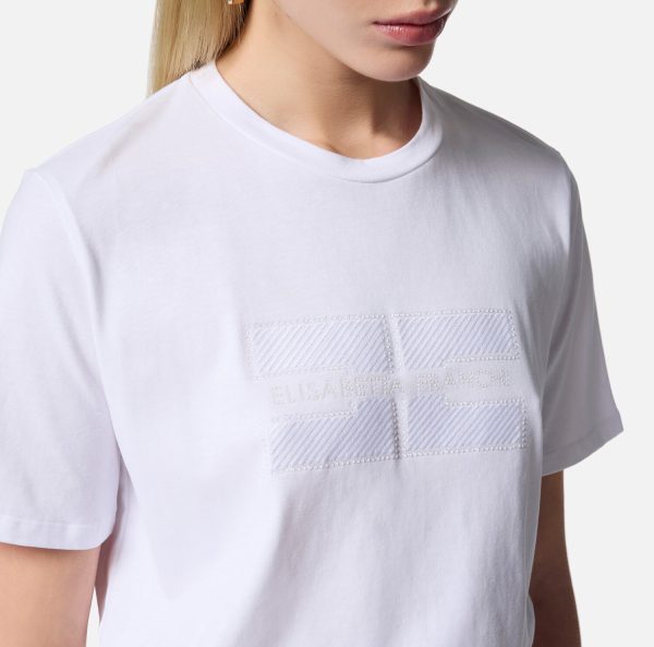 T-shirt in jersey con logo ricamato e strass ma00251e2 Elisabetta Franchi pe25