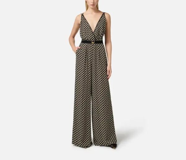 Tuta in georgette con stampa a rombi tu03551e2 Elisabetta Franchi pe25
