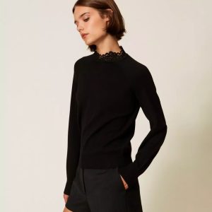 Lupetto In Maglia Bi-Materiale Twin Set Maglie Donna 252TP3391AI25.26.
